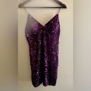 Adrianna Papell Purple evening Midi Dress Size 12 sequence, Color: Purple.